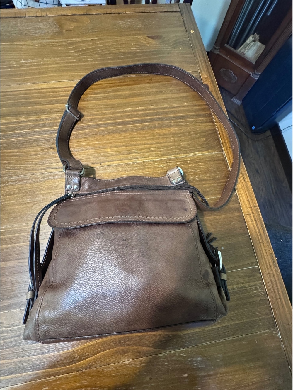Vintage Fossil Brown Genuine Leather Crossbody Shoulder Bag Organizer Purse